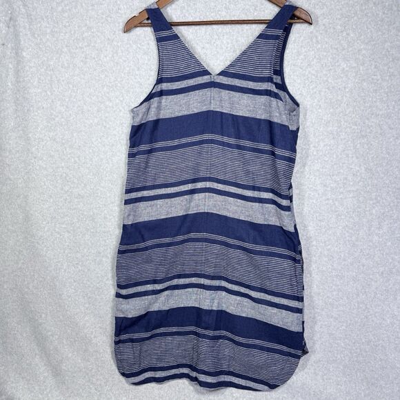 LOFT Outlet Lounge Sz Small Blue Stripe Sleeveless Dress V-Neck - Picture 2 of 11